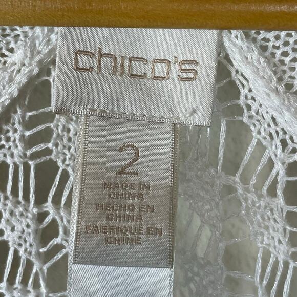 Chico's Size 2 White Open Front Cardigan – Open Knit Duster Sweater Size Large - Picture 2 of 4